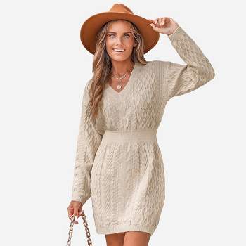 Women's Cable Knit V-Neck Sweater Dress - Cupshe