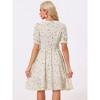 INSPIRE CHIC Women's Vintage Floral Peter Pan Collar High Waist Puff Sleeve A-line Midi Dress - 4 of 4