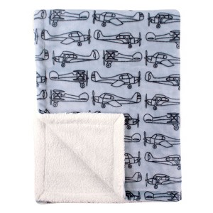 Hudson Baby Infant Boy Plush Blanket with Faux Shearling Back, Airplane, One Size - 1 of 2