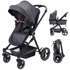 Convertible Baby Stroller with Bassinet Mode, High Landscape Foldable Pram for Newborns, Adjustable Anti-Shock Aluminum Alloy Infant Pushchair - 1 of 4