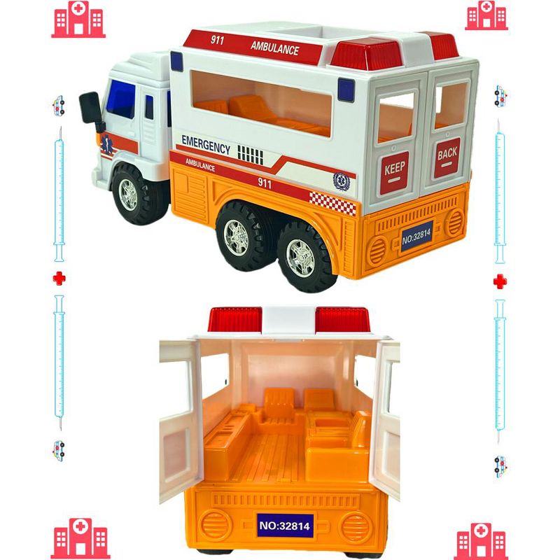Big Daddy - Medium Sized Heavy Duty Friction Powered 911 EMT Ambulance Rescue Toy Truck with Hallow Back-end for Patient Transport , 2 of 5