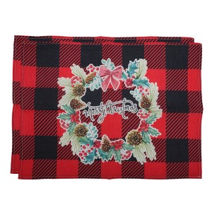 Unique Bargains Christmas Place Mats Pinecone Wreath Bow Linen Red Black Blue 13"x17.7" 2 Pcs - 1 of 4