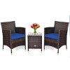 Tangkula 3-Piece Patio Wicker Rattan Furniture Set Conversation Sofa Set with Coffee Table Navy - 3 of 4