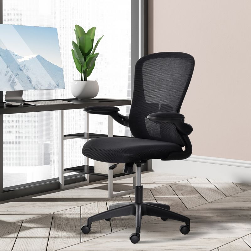 Vinsetto Mid-Back Mesh Home Office Chair, Ergonomic Computer Task Chair with Lumbar Back Support, Adjustable Height, and Flip-Up Arms, Black, 2 of 7