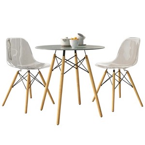 LeisureMod Dover 3-Piece Dining Set with Round Clear Glass Top Bistro Table and 2 Plastic Chairs - 1 of 4