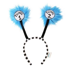 HalloweenCostumes.com One Size Fits Most  Women  Dr. Seuss Thing 1 & Thing 2 Fuzzy Bopper Costume Headband, Black/White/Blue - 1 of 4
