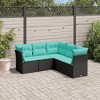 vidaXL 5 Piece Patio Sofa Set with Cushions Black Poly Rattan - Black and Blue Without Table - 2 of 4
