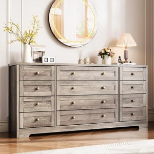 12 Drawers Wood Dressers for Bedroom, 63" Long Wooden Dresser for Living Room, Hallway, 16" Wide TV Stand Dresser for 65 Inch TV, Solid Wood Dressers - 1 of 4