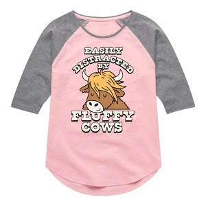 Girls' - Instant Message - Fluffy Cows Shirt Tail Raglan Graphic T-shirt - 1 of 4