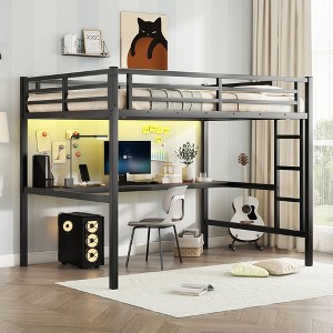 NicBex Full/Queen Size Metal Loft Bed with Charging Station,LED Lights&Desk,Space-Saving&Noise Reduced Gaming Loft Beds for Gamers,350lbs Max - 1 of 4