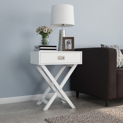 Hastings Home X-Leg End Table with Drawer ?? White