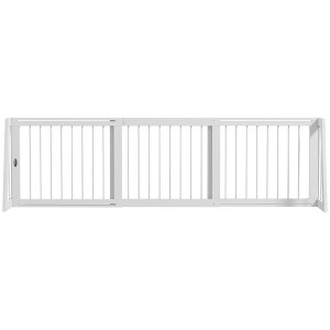 PawHut Freestanding Pet Gate, Wooden Dog Gate with 28"-75" Retractable Length, Support Feet & Non-slip Mats for Indoor, Stairway, Doorway, White - 1 of 4