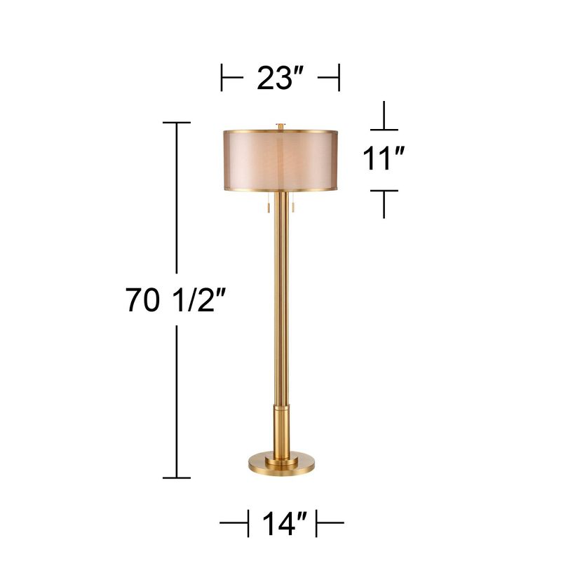 Possini Euro Design Granview Modern Floor Lamp 70 1/2" Tall Brass Metal Sheer Organza Outer Linen Inner Drum Shade for Living Room Bedroom Office Home, 4 of 10