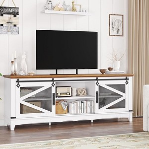 75" Rustic TV Stand with Storage - Entertainment Center with 2 Sliding Barn Doors & 2 Open Shelves, 28" Tall Media Console - 1 of 4