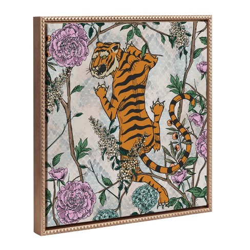 22"x22" Sylvie Beaded Tiger Floral Framed Canvas by Nikki Chu: Wall Decor, Modern Art - Kate & Laurel All Things Decor - image 1 of 4