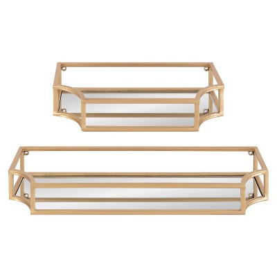 Elegant Gold Metal Geometric Wall Shelf Set, 2 Pieces