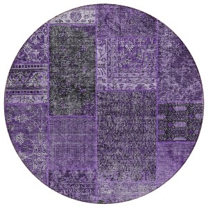 Eggplant Purple And Charcoal Patchwork Washable Indoor Outdoor Area Rug - 1 of 4
