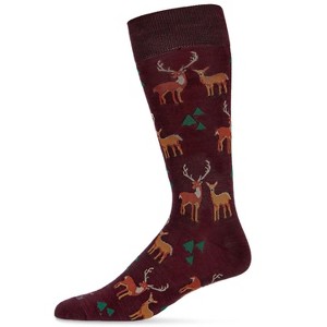 Memoi Men's Oh Deer Bamboo Blend Novelty Crew Socks - 1 of 4