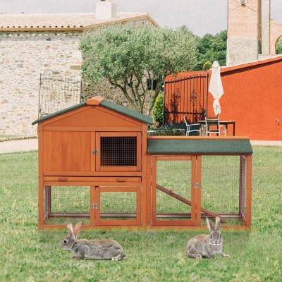 LAOTIES Large Wooden Rabbit Hutch for Indoor And Outdoor Use,Bunny Cage with Waterproof Roof,Removable Tray,Nesting Box And Lockable Doors