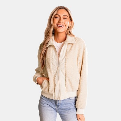 Women's Apricot Collared Front Zipper Bomber Coat - Cupshe