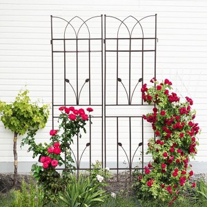 Dolonm 2 Pack Metal Garden Trellis 71" x 17.7" Rustproof Trellis for Climbing Plants Outdoor Flower Support Brown - 1 of 4