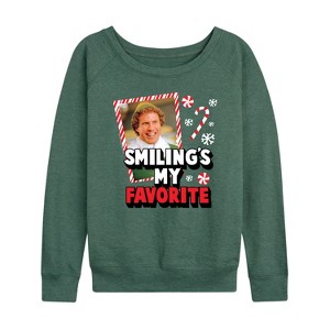 Women's - ELF - Christmas Smilings My Favorite Lightweight French Terry Wide Neck Long Sleeve Shirt - 1 of 4