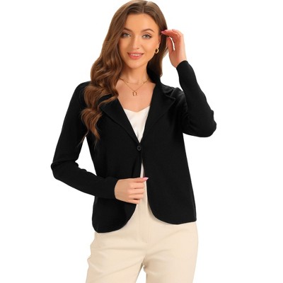 Allegra K Women's Button Front Cropped Casual Work Sweater Blazer Jacket