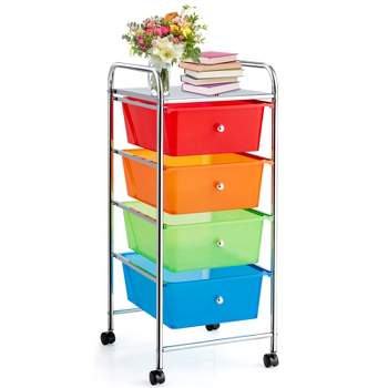 Tangkula 4 Drawer Cart Storage Container Bins with wheels for Home&School&Office Transparent Multicolor