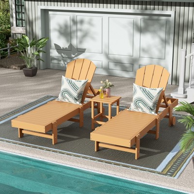 WestinTrends Malibu 3 Piece Poly Reclining Chaise Lounge With Wheels