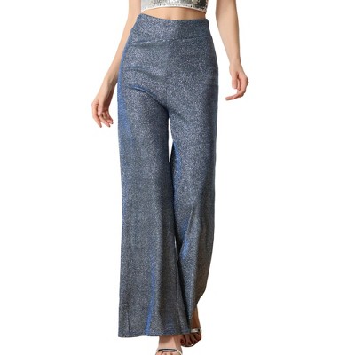 Allegra K Women's Sparkly Glitter Wide Leg Palazzo Party High Waist Pants