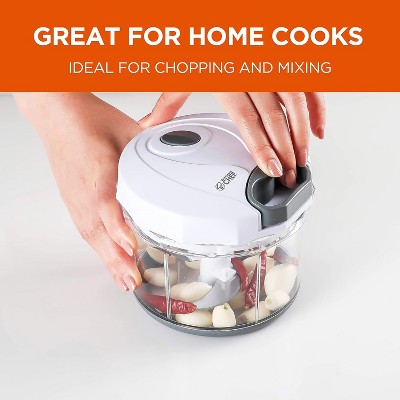 Compact White and Clear Manual Food Chopper with Stainless Steel Blades