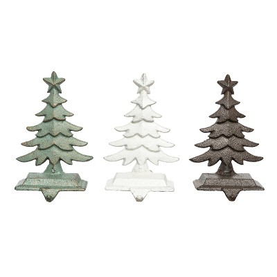 Transpac Iron Rustic Tree Stocking Holder Set of 3 - Decorative Metal Objects for Holiday Home Decor