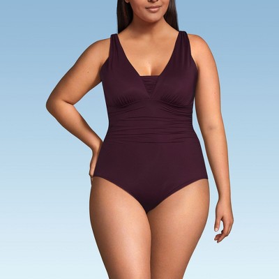 Lands' End Women's Plus Size DD-Cup Slender Grecian Tummy Control Chlorine Resistant One Piece Swimsuit