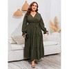 Plus Size Women's V-Neck High Waist Maxi Dress with Tiered Ruffle Hem and Long Sleeves - 2 of 4