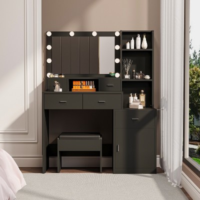 CAVINAS Smart Mirror Design Desk with Drawers with 4 Drawers Makeup Vanity Desk Rectangular Small Vanity Desk for Bedroom
