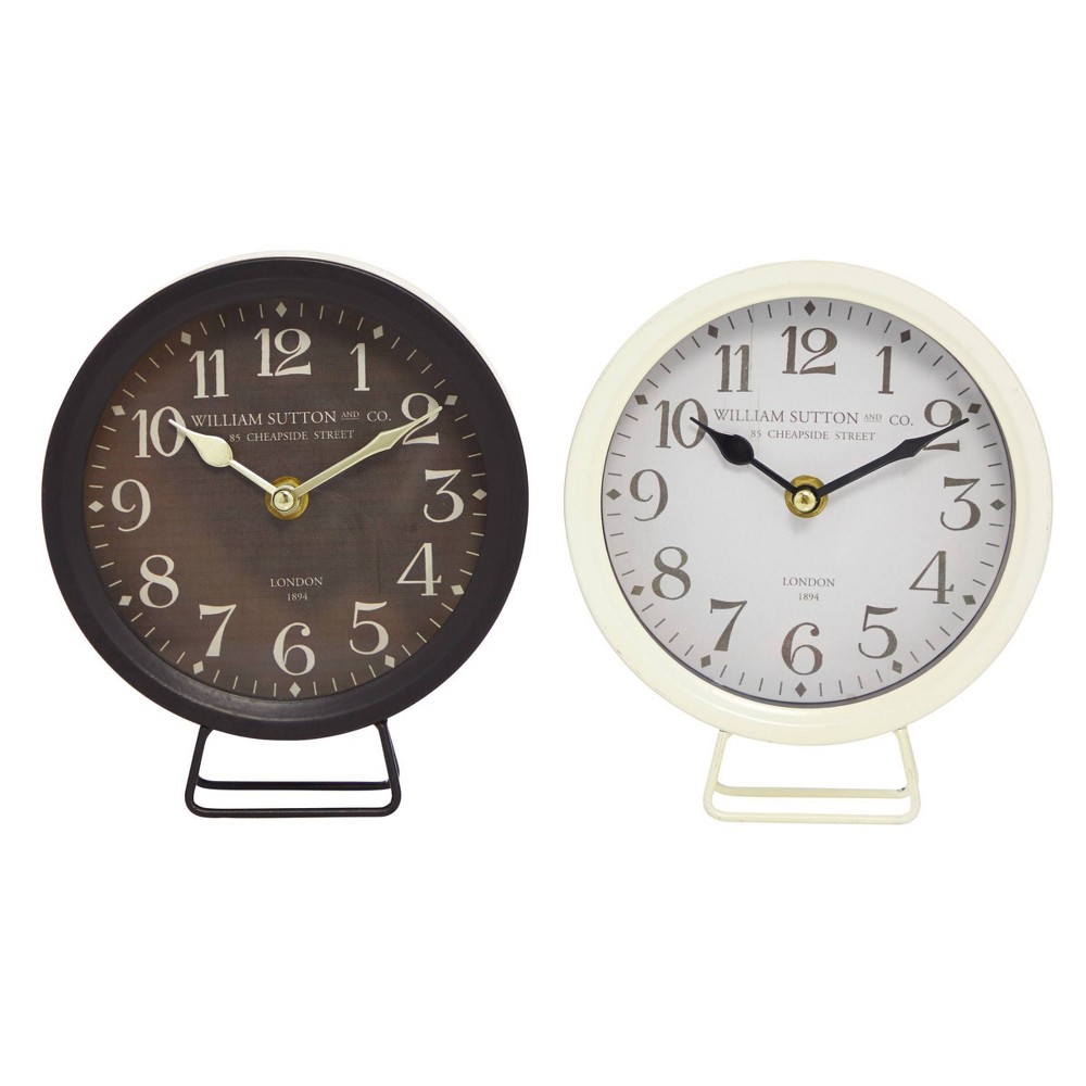 Set of 2 Metal Clocks Black - Olivia & May: Silent, Vintage Style for Mantel, Desk, Bedside