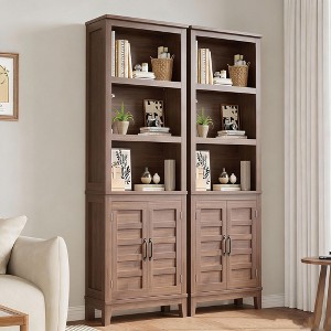 Nasitip 2PACK Farmhouse Bookcase w/Doors, 71''Vintage Bookshelf with Storage Cabinet & Adjustable Shelf, 5-Tier Retro Rustic Bookcase - 1 of 4