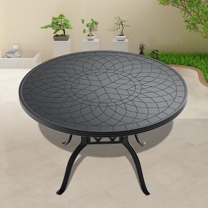 NicBex Outdoor Dining Table,Round Patio Table with Black Frame and Umbrella Hole for 4 to 6 Chairs,Outdoor Furniture,Black - 1 of 4