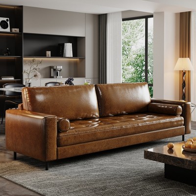 80.31" Luxury Oil-Waxed Leather Sofa, High-End Vintage Sofa, Sturdy Frame, Comfortable Seating