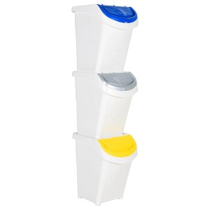 vidaXL Stackable Waste Bins with Lids 3 pcs White PP 31.7 gal - 1 of 4