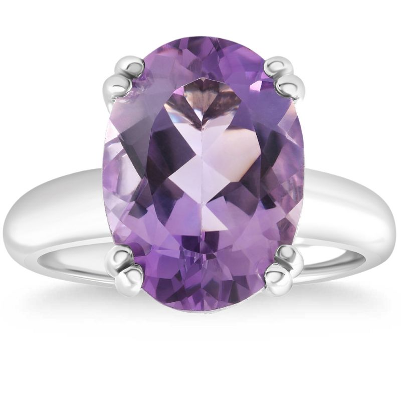 Pompeii3 4Ct Large 10x8mm Oval Amethyst Solitaire Ring 10k White Gold, 1 of 6
