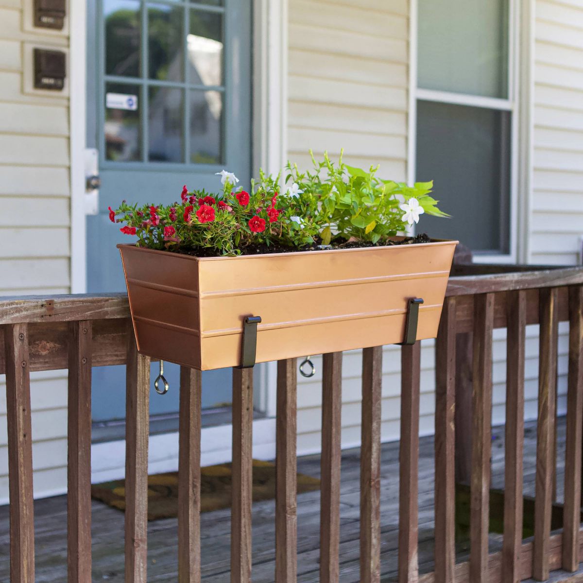ACHLA Designs Medium Plated Rectangular Outdoor Planter Box with Mounting Brackets Copper 24"x11" - thumbnail 3