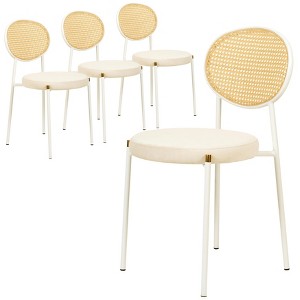 LeisureMod Velvet Dining Chair with Rattan Back, Set of 4 Side Kitchen Chair with Stainless Steel Base Euston Collection - 1 of 4