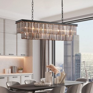 Siljoy Rectangle Crystal Chandelier, Pendant Light with Adjustable 59" Wire, K9 Crystals, Modern Ceiling Light Fixture - 1 of 4