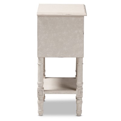 Whitewashed Farmhouse Charm 2-Drawer Nightstand with Bronze Pulls
