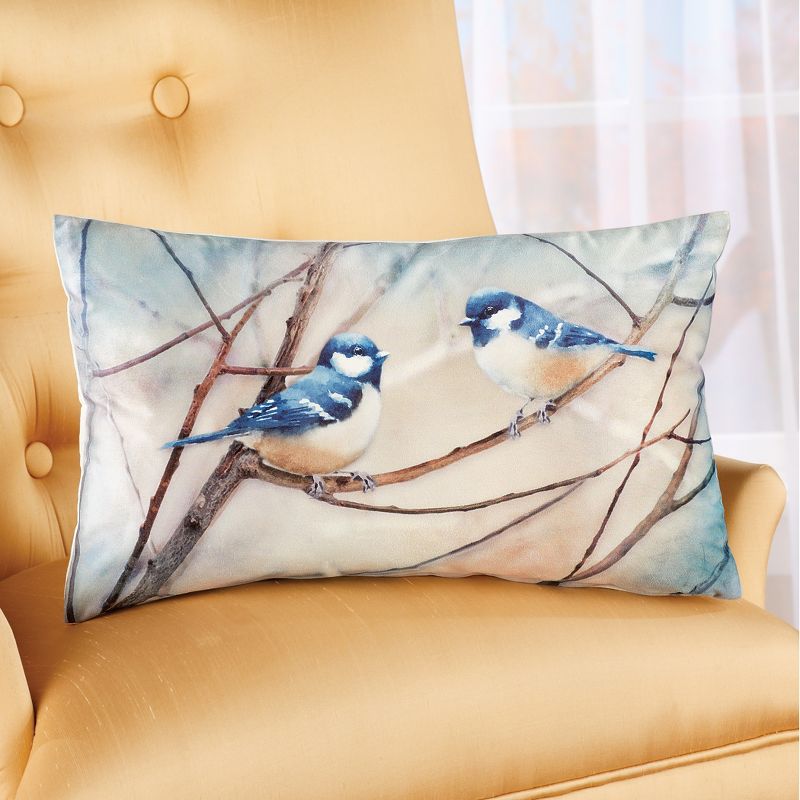 Collections Etc Bird Pillow with Resting Blue Chickadees 12 X 20 X 1, 2 of 3