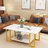 Hooseng 40 Inch Living Room Faux Marble Coffee Table, Top Rectangular 2-Tier Coffee Table with Black Metal Frame for Office - 2 of 4