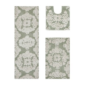 Medallion Collection 3 Piece 100% Cotton Tufted Bathroom Rug Set  with Non-Slip Backing, Machine Washable, Tumble Dry Bath Mat - 1 of 4