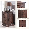 Nightstand Set of 2, Farmhouse End Table with Charging Station & Barn Door, Wood Bedside Table for Bedroom/Living Room/Hallway - 3 of 4