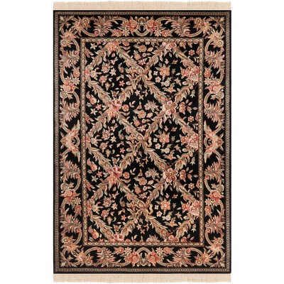 Elegant Kerman Black Wool 5' x 7' Hand-Knotted Area Rug